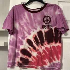 Justice Girls Peace Purple Tie Dye Boxy T-Shirt XL